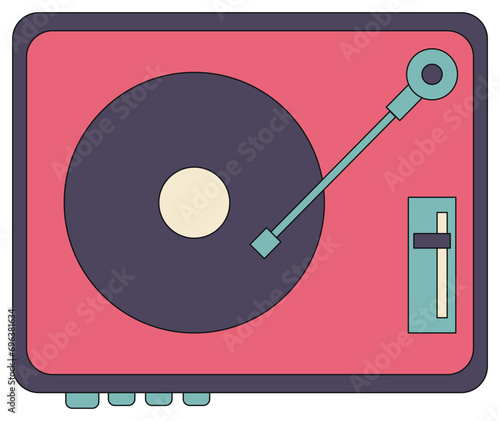 Icon vector illustration. Retro vynil player . Sticker style. Isolated on transparent background