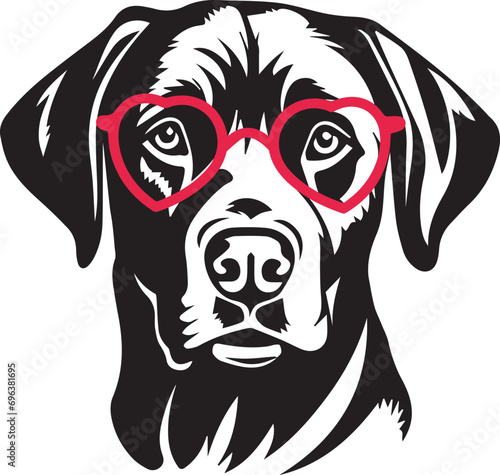 portrait of a labrador dog with heart-shaped glasses