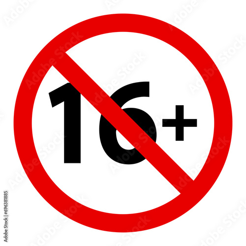 Strikethrough 16 illustration. Age limit, films, TV series, cartoons, cinema, genre, viewing, ban, border. Vector icons for business and advertising