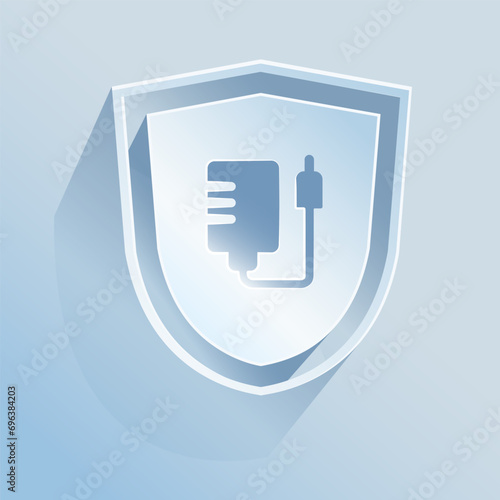 Cardiac arrhythmia, life insurance.
The shield icon is made of paper on a blue background.
Medicine, Safety, life insurance. A vector image.