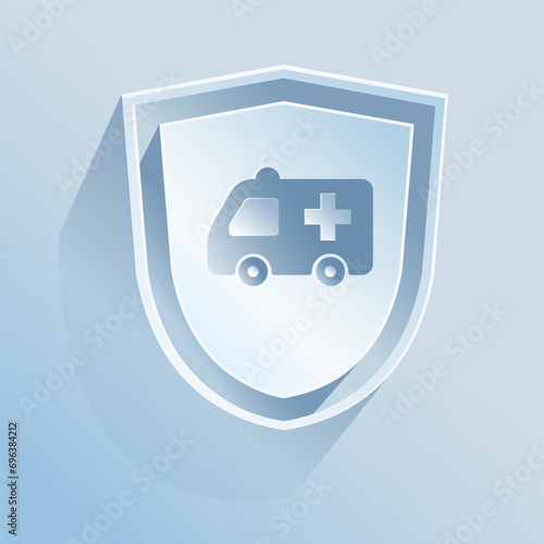 Cardiac arrhythmia, life insurance.
The shield icon is made of paper on a blue background.
Medicine, Safety, life insurance. A vector image.
