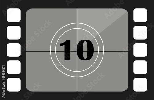 Frame counts with number 10 illustration. Film, footage, filming, preparation, editing, film, cinema, director. Vector icons for business and advertising