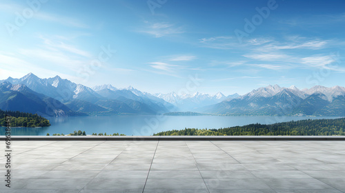 Empty Concrete Floor with Mountain View © Ariestia