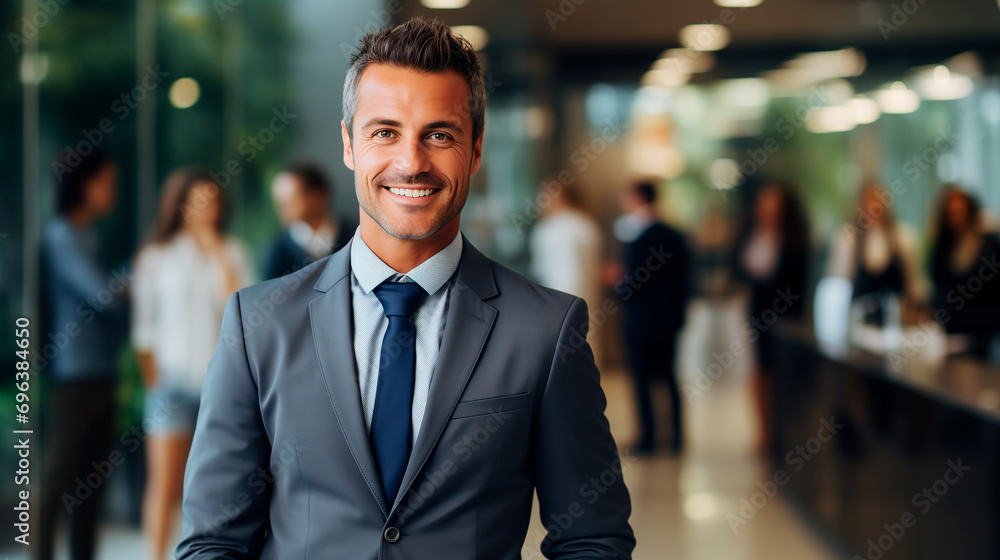 portrait of a businessman dressed in a suit, in an office