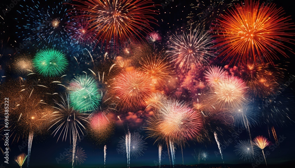 Fototapeta premium multiple colors fireworks, isolated on black night sky background