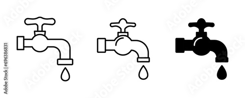Set of taps and pipes illustration. Water, plumber, plumbing, valve, drop, bath, sink, shower, pipe, leak. Vector icons for business and advertising