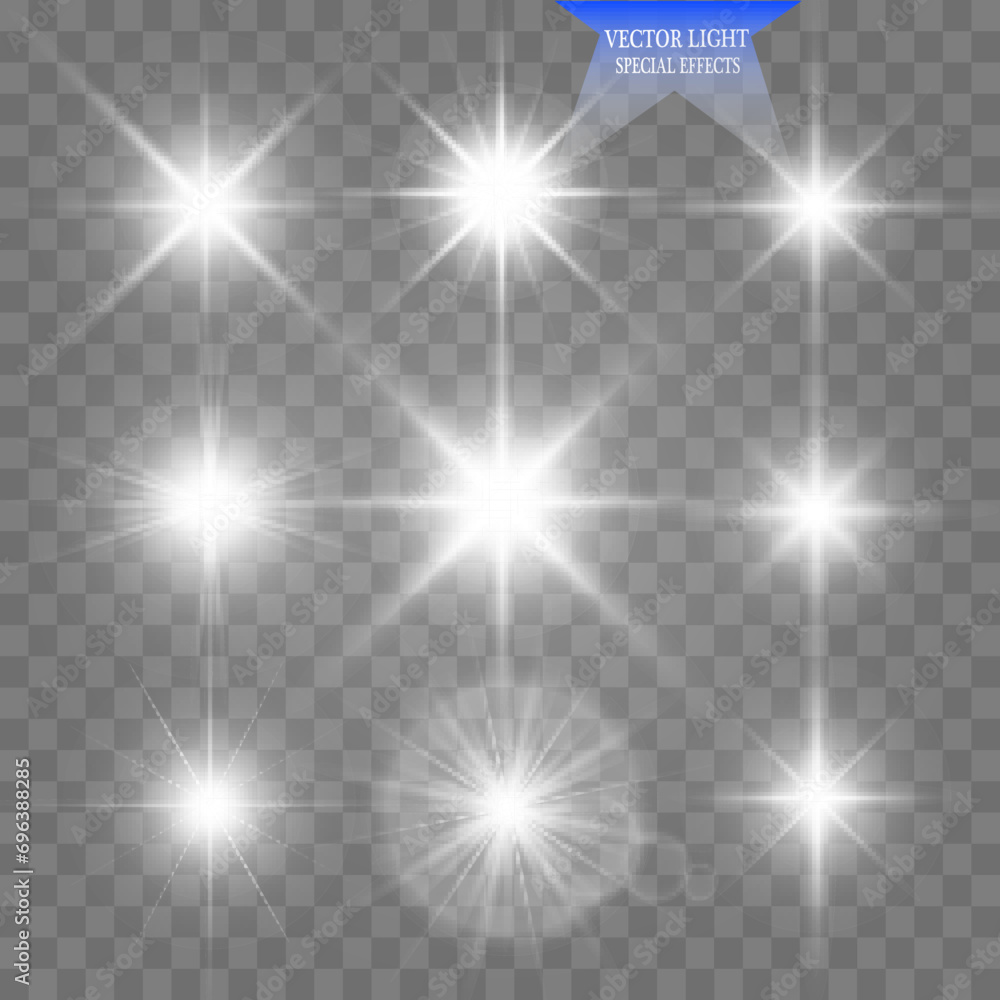 Vector light effect. Starburst isolated on transparent.