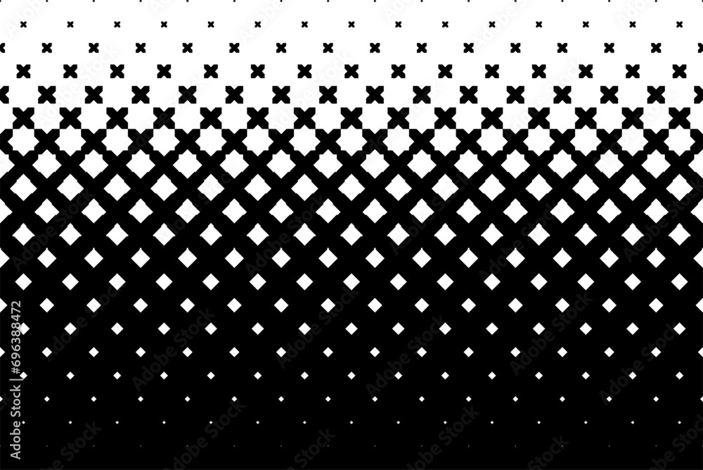 Seamless halftone vector background.Filled with black crosses .Average fade out.   - obrazy, fototapety, plakaty 