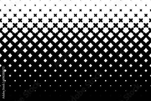 Seamless halftone vector background.Filled with black crosses .Average fade out.  