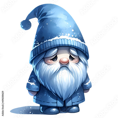 Cute Blue Christmas Winter Watercolor Clipart Illustration