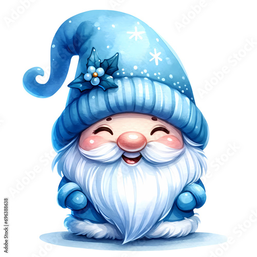 Cute Blue Christmas Winter Watercolor Clipart Illustration