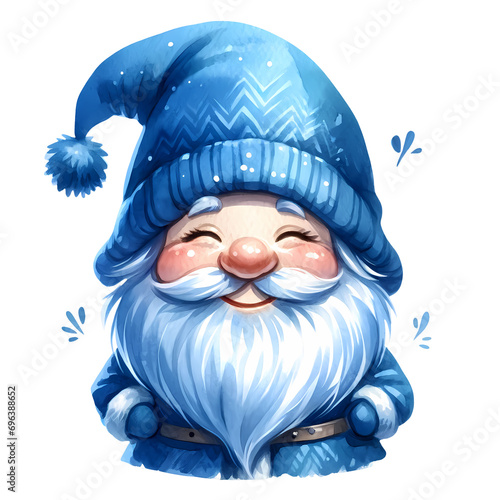 Cute Blue Christmas Winter Watercolor Clipart Illustration