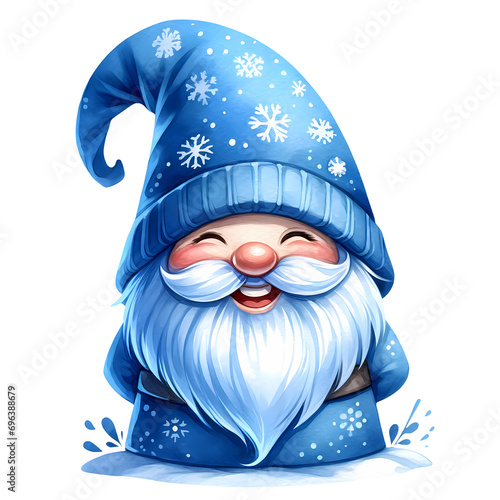 Cute Blue Christmas Winter Watercolor Clipart Illustration