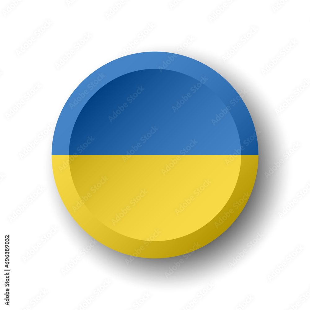 Ukraine flag - 3D circle button with dropped shadow. Vector icon. Ukraine flag - 3D circle button with dropped shadow. Vector icon.