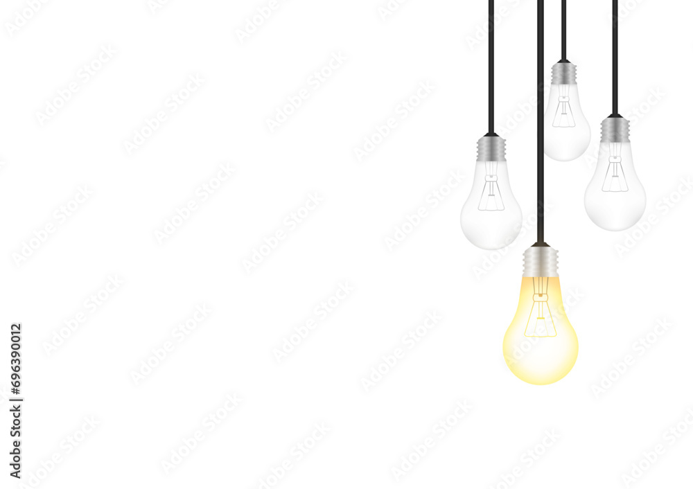 Naklejka premium Light Bulbs with Glowing Lamps on White Background. Decorative Light Bulbs. Vector Illustration.