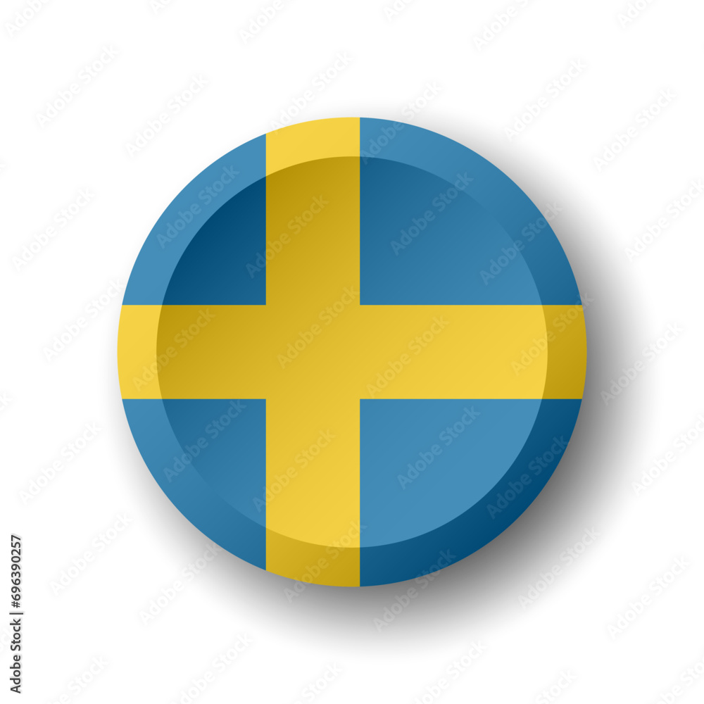Sweden flag - 3D circle button with dropped shadow. Vector icon. Sweden flag - 3D circle button with dropped shadow. Vector icon.