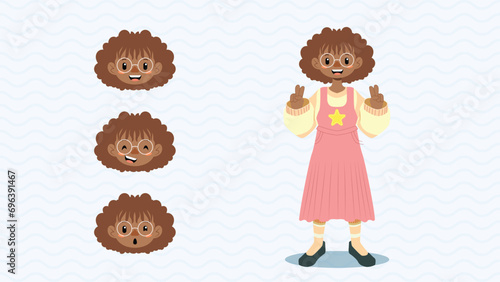 Young pretty afro girl gestures victory hand sign with facial expressions (ID: 696391467)