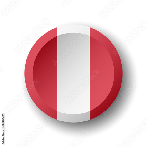 Peru flag - 3D circle button with dropped shadow. Vector icon.