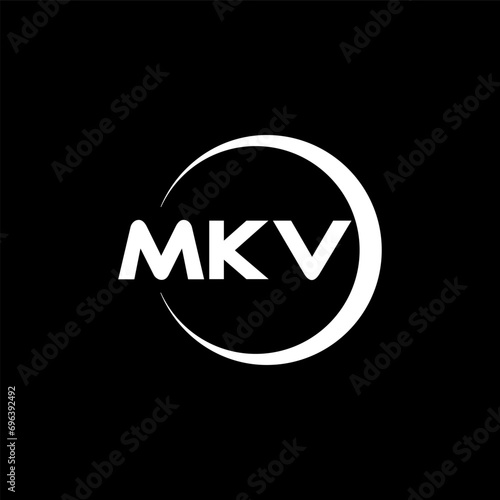MKV letter logo design with black background in illustrator, cube logo, vector logo, modern alphabet font overlap style. calligraphy designs for logo, Poster, Invitation, etc. photo