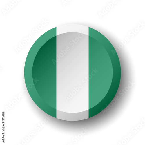 Nigeria flag - 3D circle button with dropped shadow. Vector icon.