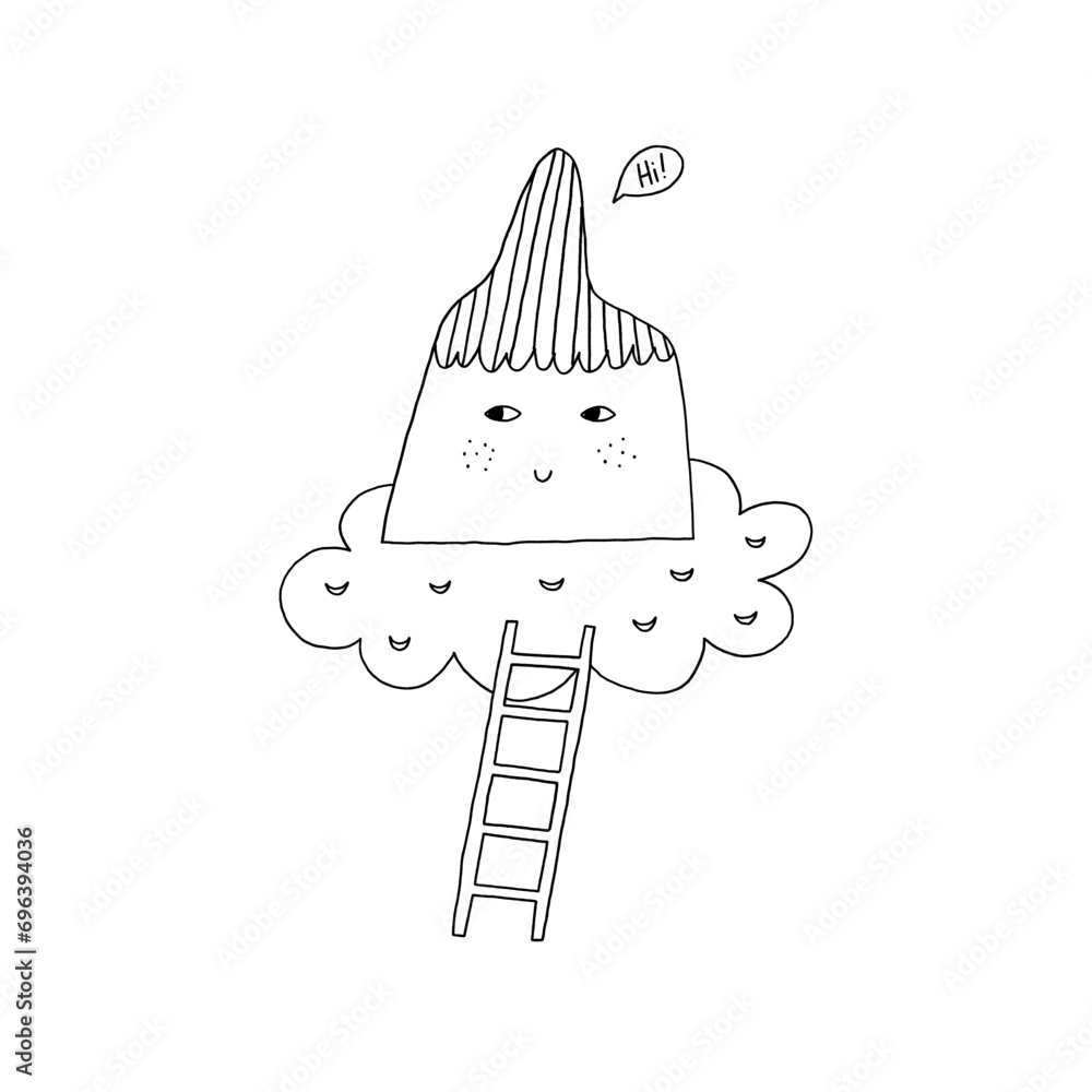 Obraz premium Line minimal mountain on a cloud. Vector illustration