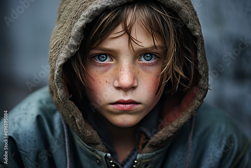 Generative AI picture of desperate homeless person man woman child poor helpless in the street