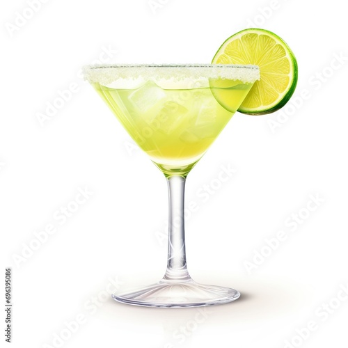 Margarita cocktail with salty rim. Isolated on white background