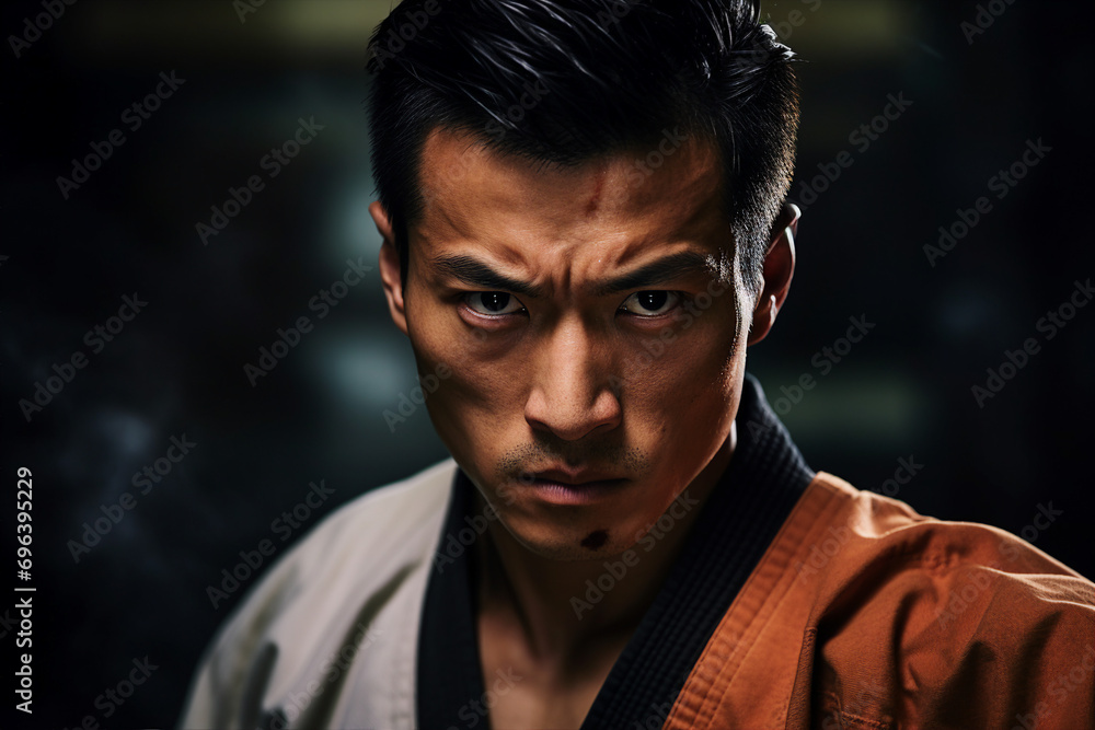 Generative AI picture of experienced karate fighter club martial arts traditional clothes training Generative AI picture of experienced karate fighter club martial arts traditional clothes training