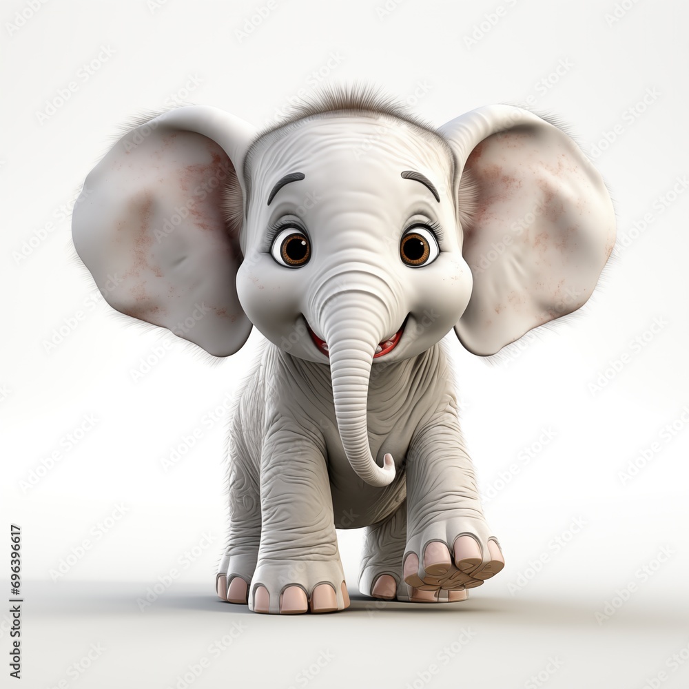 3D rendering of a cute baby elephant isolated on white background