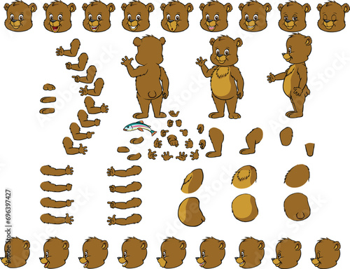 Vector cartoon style baby bear character for animation. Different emotions, gestures and poses. Isolated vector illustration.