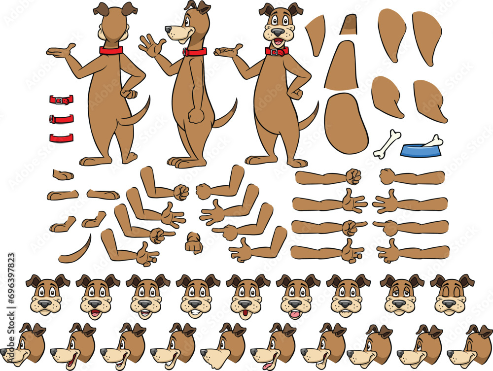 Vector cartoon style dog character for animation. Different emotions ...