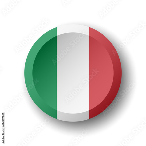 Italy flag - 3D circle button with dropped shadow. Vector icon.