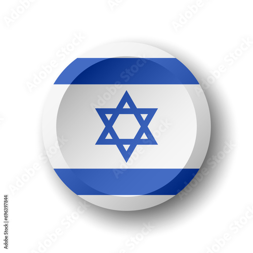 Israel flag - 3D circle button with dropped shadow. Vector icon.