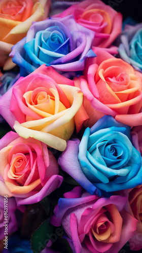 roses of different colors. bouquet of roses. generative ai
