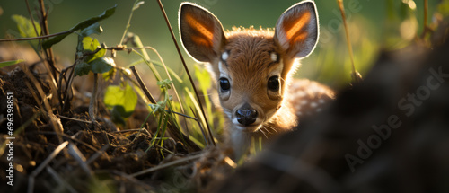Baby fawn in a meadow.