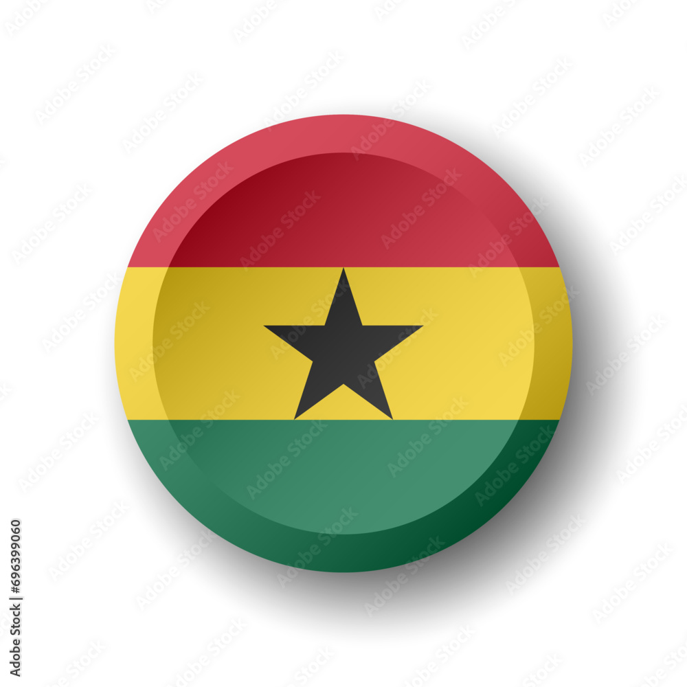 Ghana flag - 3D circle button with dropped shadow. Vector icon. Ghana flag - 3D circle button with dropped shadow. Vector icon.
