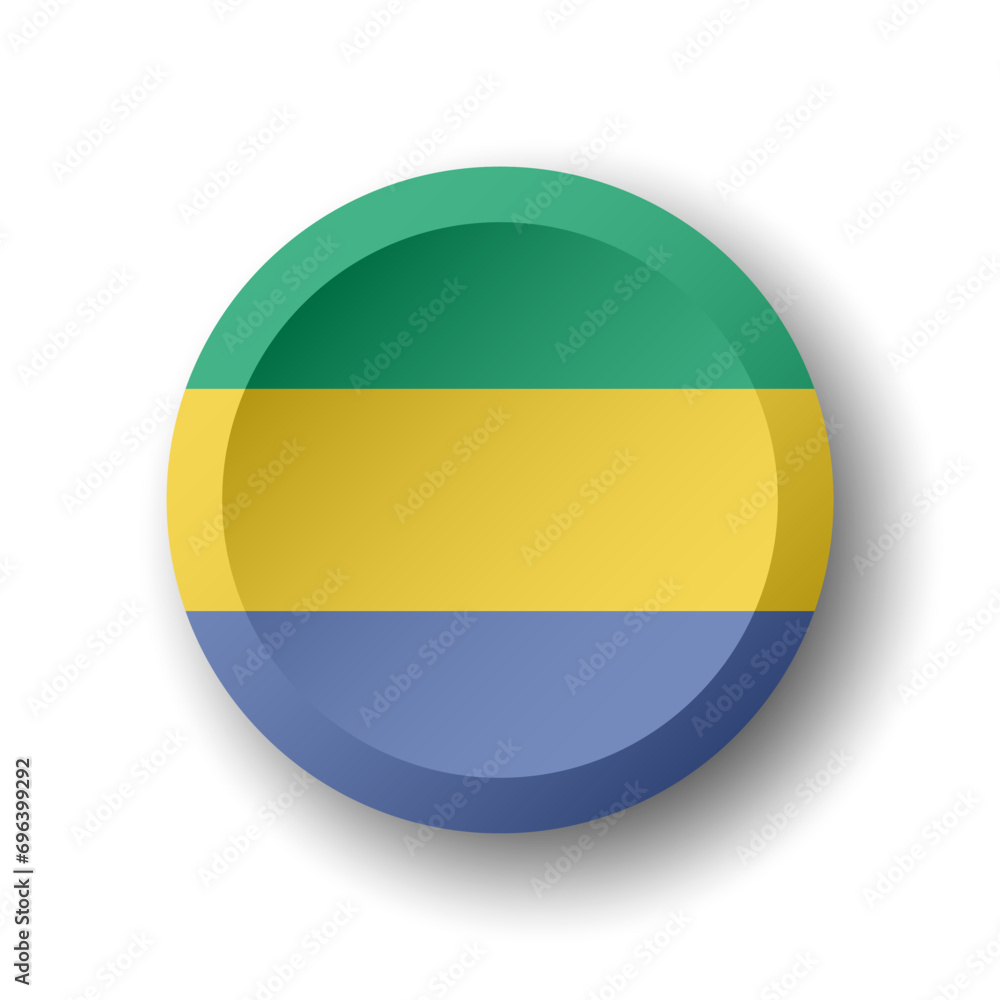 Gabon flag - 3D circle button with dropped shadow. Vector icon. Gabon flag - 3D circle button with dropped shadow. Vector icon.