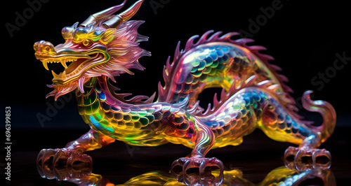 chinese dragon statue in temple, ai generated.