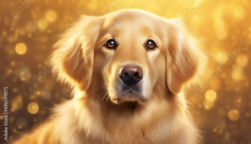 Golden Retriever Studio Portrait  golden Bokeh Background