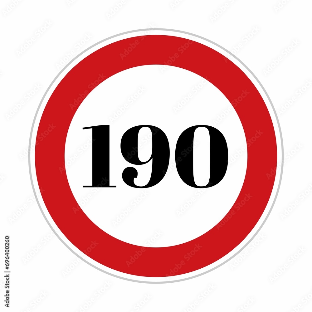 190 speed limit sign board, road side sign board for control speed. Road safety element, One hundred and ninety speed, Danger Zone, high speed 190 speed limit sign board, road side sign board for control speed. Road safety element, One hundred and ninety speed, Danger Zone, high speed
