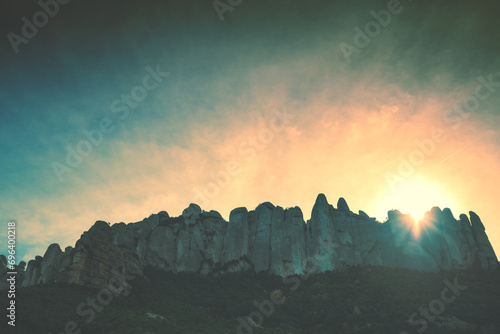 Mountain landscape in the morning. View of Montserrat mountain near Barcelona city. Spain, Europe
