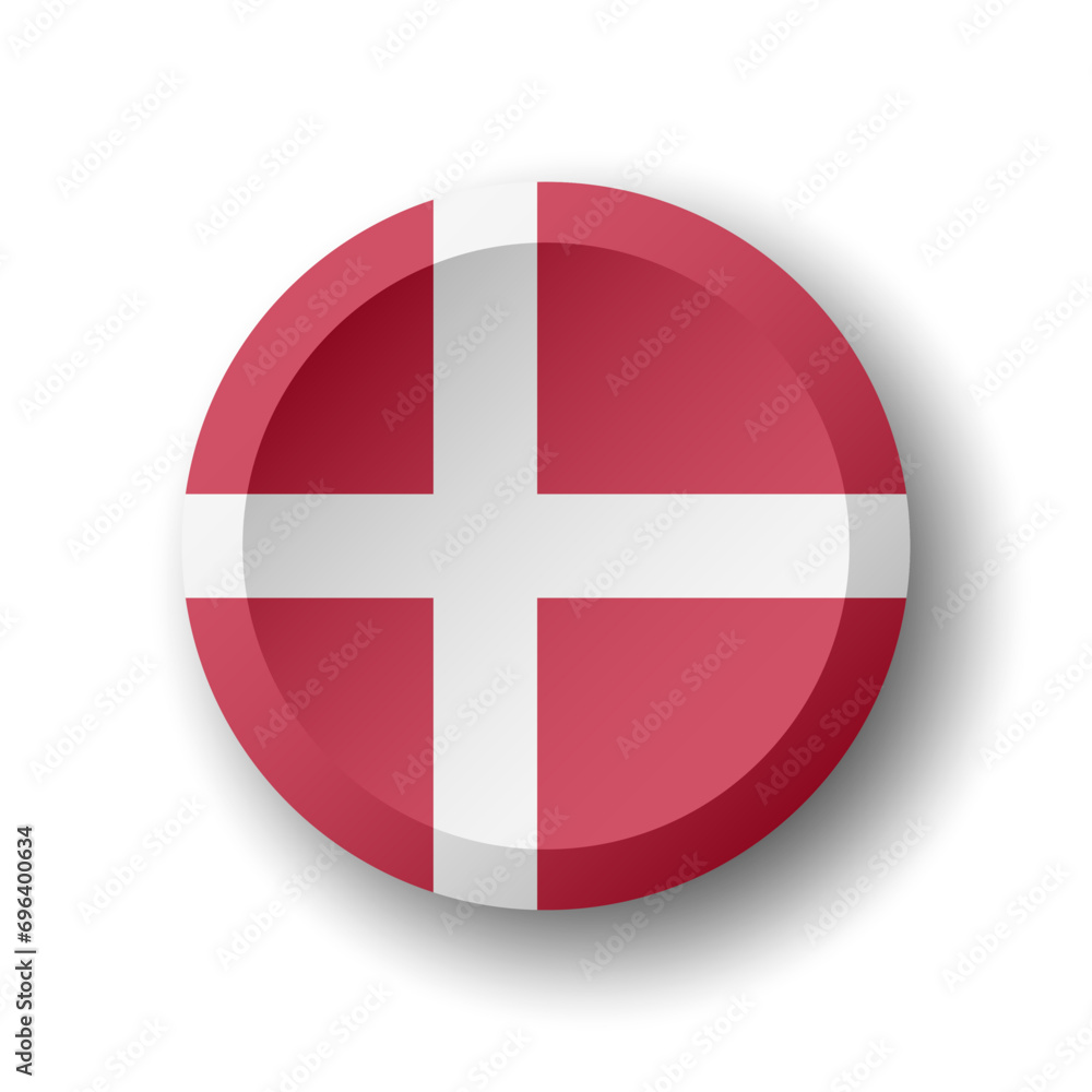 Denmark flag - 3D circle button with dropped shadow. Vector icon. Denmark flag - 3D circle button with dropped shadow. Vector icon.