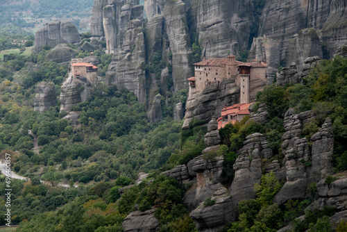 Monasteries at meteora kalampaka build on top of sandstone ridge. Saint barbara Rosanou monastery, kalabaka Greece