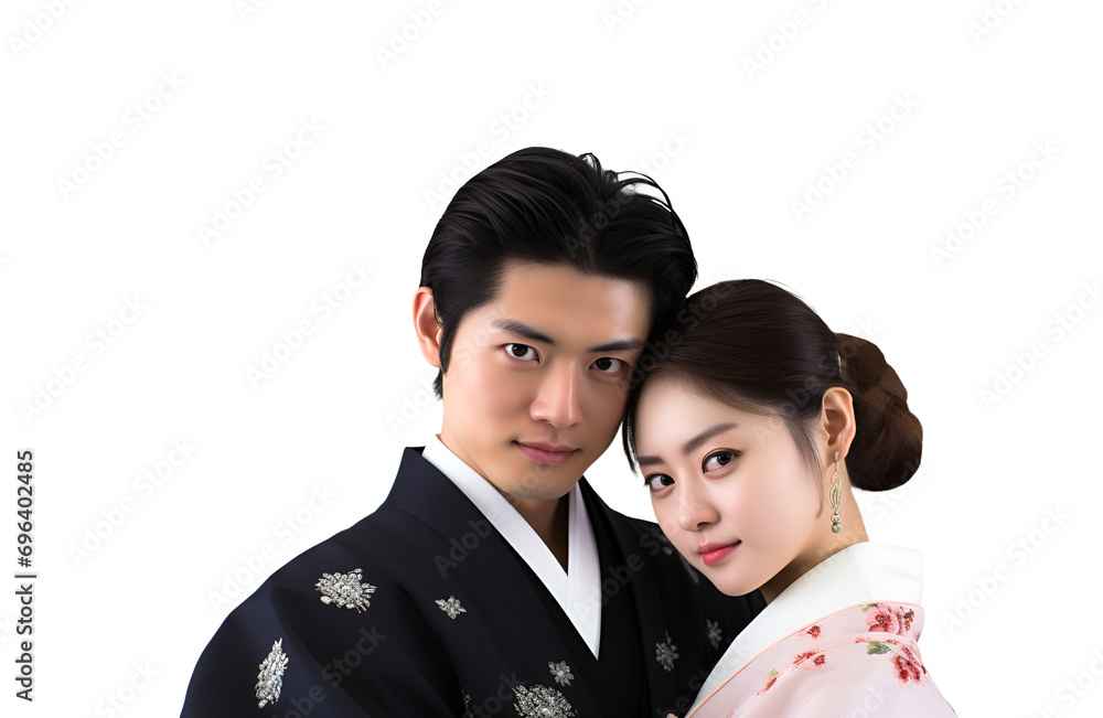 Love in the Air: Traditional Japanese Couple on Asian Valentine’s Day, Isolated on Transparent Background, PNG Love in the Air: Traditional Japanese Couple on Asian Valentine’s Day, Isolated on Transparent Background, PNG