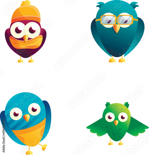 Wallpaper Mural Lovely owl icons set cartoon vector. Funny little owl bird. Cartoon character Torontodigital.ca