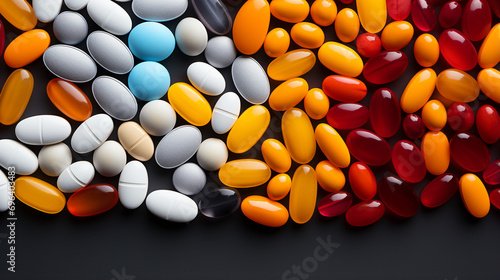 Lots of pills surround white copy space © ahmed