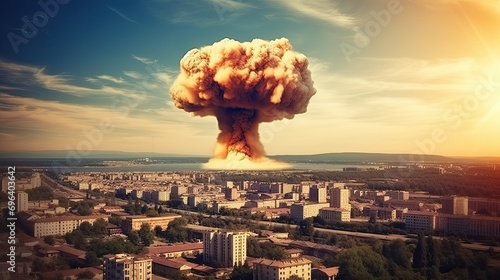 Nuclear war ?oncept. Explosion of nuclear bomb in the city. photo