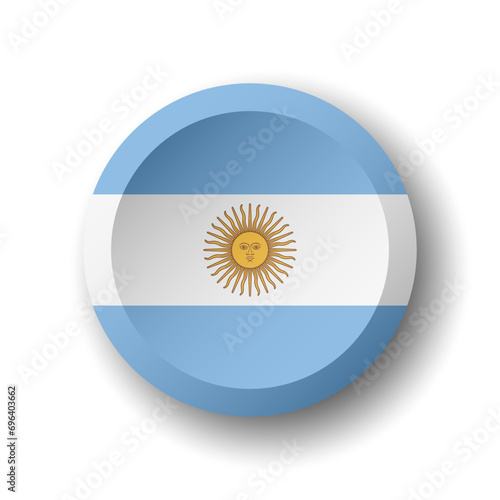 Argentina flag - 3D circle button with dropped shadow. Vector icon.