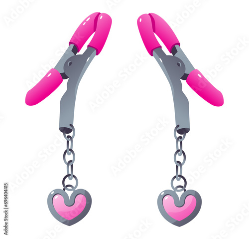 Cute nipple clamp. Erotic accessorie for bdsm. Cartoon vector illustration