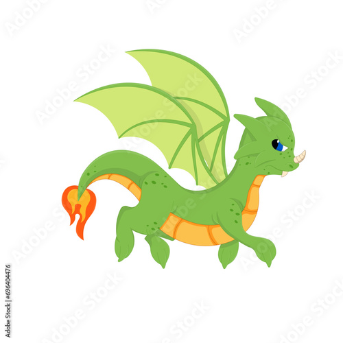 Cartoon happy green dragon. © kashurin